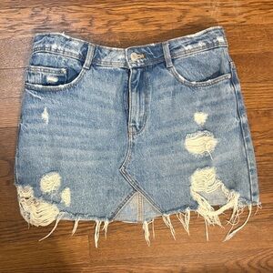 Zara Frayed Denim Mini Skirt